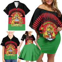 Personalized Malawi Independence Day Family Matching Off Shoulder Short Dress and Hawaiian Shirt Coat Of Arms Flag Style