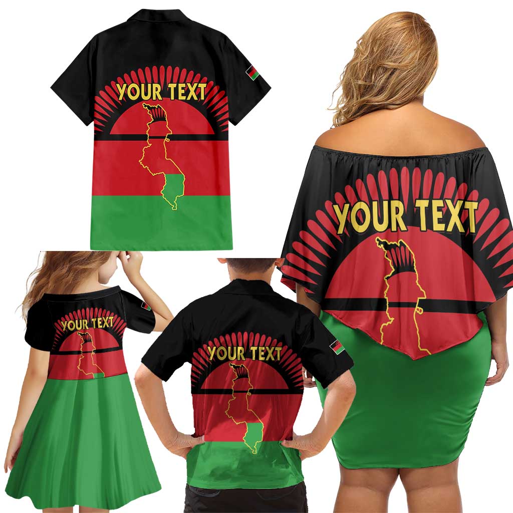 Personalized Malawi Independence Day Family Matching Off Shoulder Short Dress and Hawaiian Shirt Coat Of Arms Flag Style