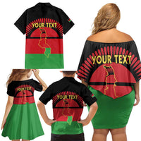 Personalized Malawi Independence Day Family Matching Off Shoulder Short Dress and Hawaiian Shirt Coat Of Arms Flag Style