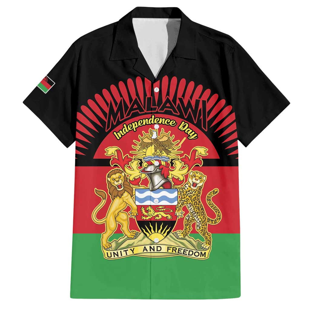 Personalized Malawi Independence Day Family Matching Off Shoulder Short Dress and Hawaiian Shirt Coat Of Arms Flag Style