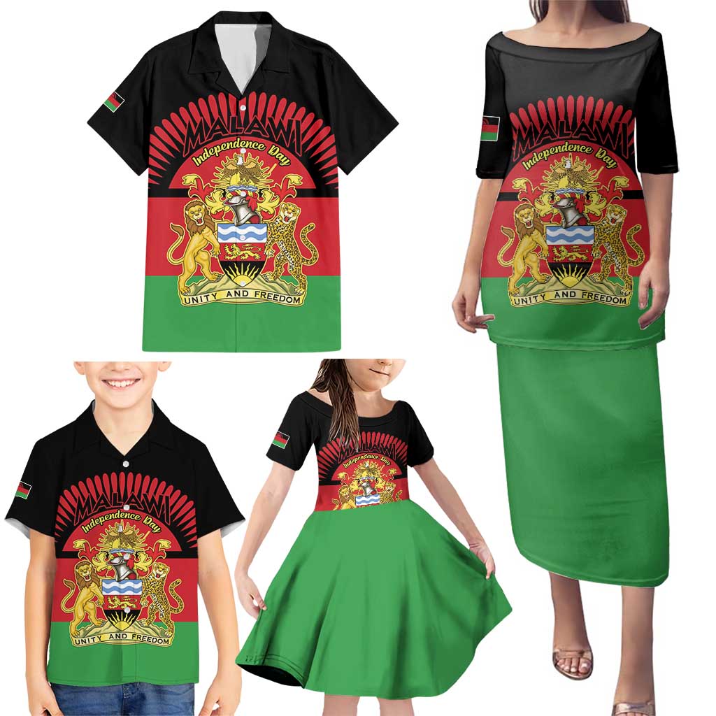 Personalized Malawi Independence Day Family Matching Puletasi and Hawaiian Shirt Coat Of Arms Flag Style