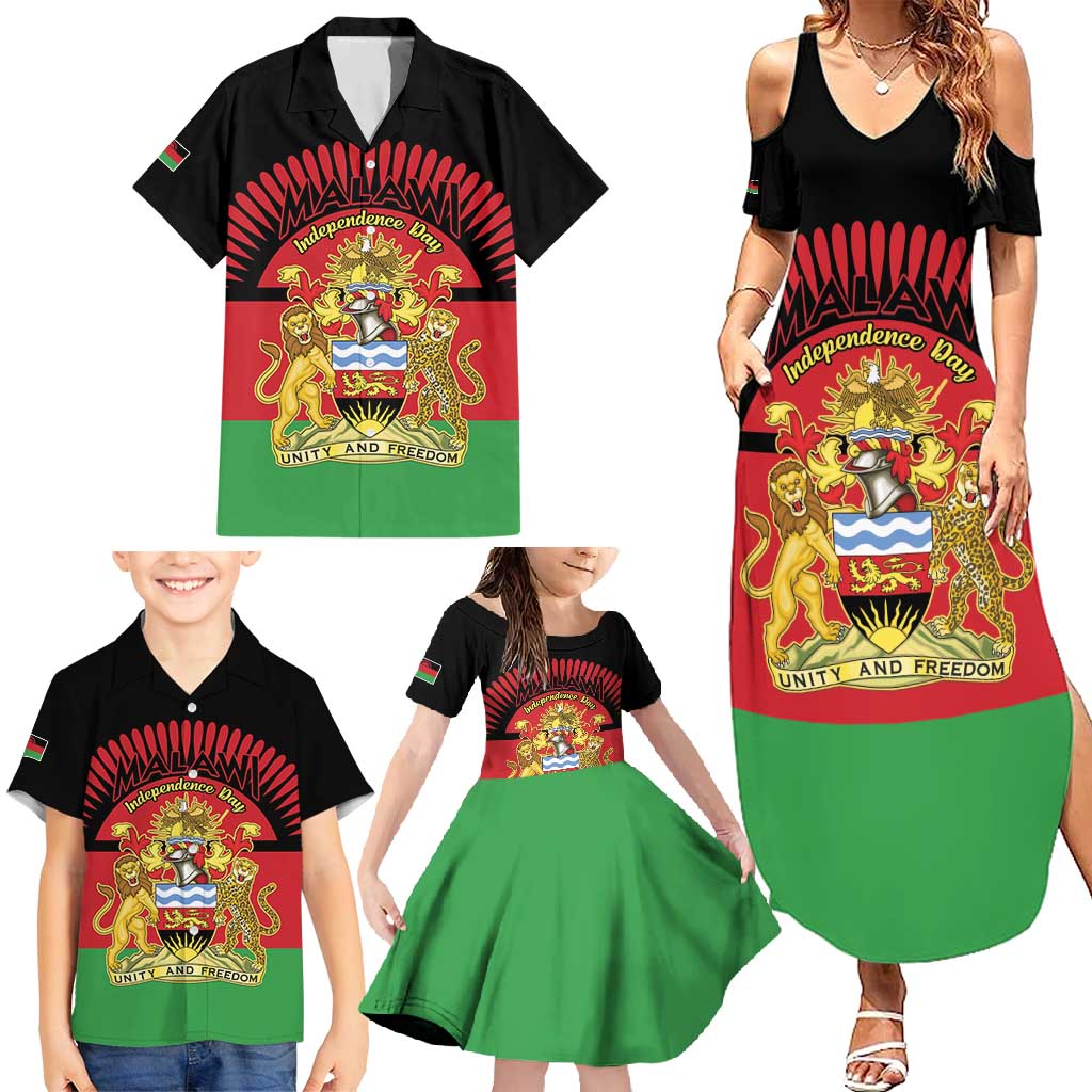 Personalized Malawi Independence Day Family Matching Summer Maxi Dress and Hawaiian Shirt Coat Of Arms Flag Style