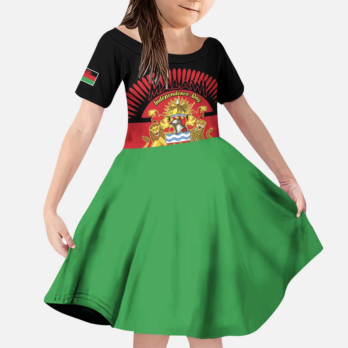 Personalized Malawi Independence Day Kid Short Sleeve Dress Coat Of Arms Flag Style