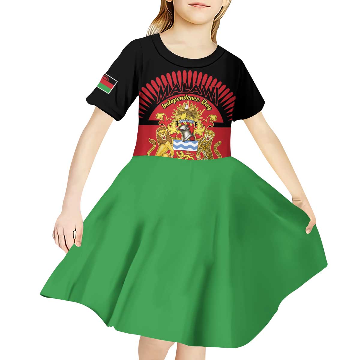 Personalized Malawi Independence Day Kid Short Sleeve Dress Coat Of Arms Flag Style