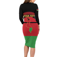 Personalized Malawi Independence Day Long Sleeve Bodycon Dress Coat Of Arms Flag Style