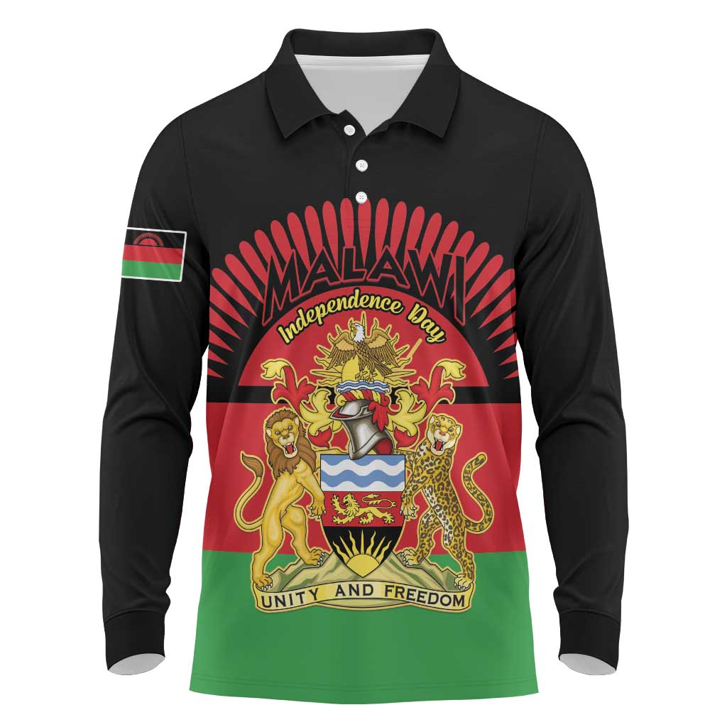 Personalized Malawi Independence Day Long Sleeve Polo Shirt Coat Of Arms Flag Style