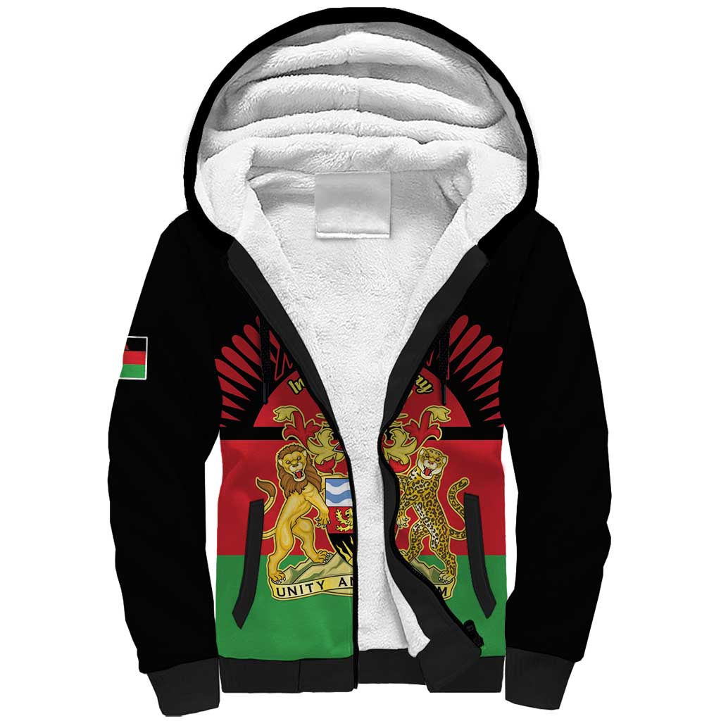 Personalized Malawi Independence Day Sherpa Hoodie Coat Of Arms Flag Style