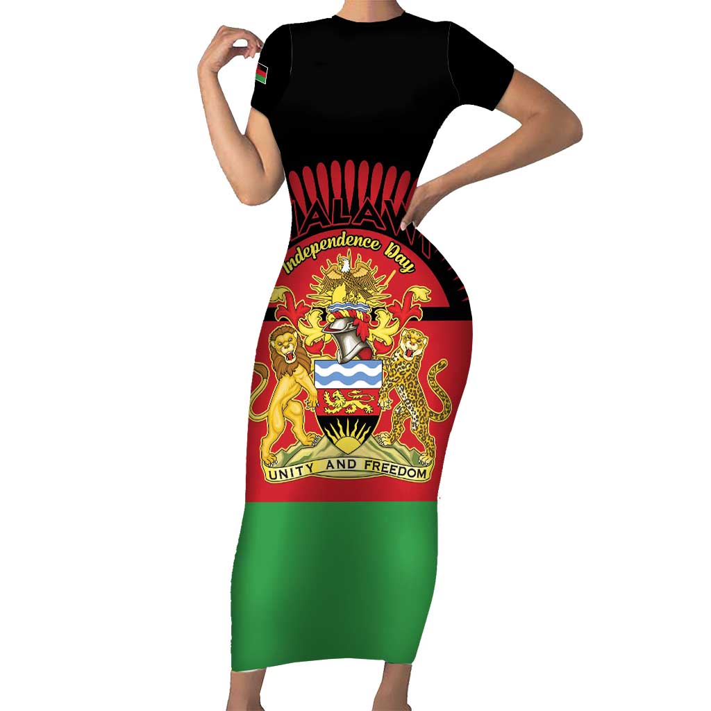 Personalized Malawi Independence Day Short Sleeve Bodycon Dress Coat Of Arms Flag Style