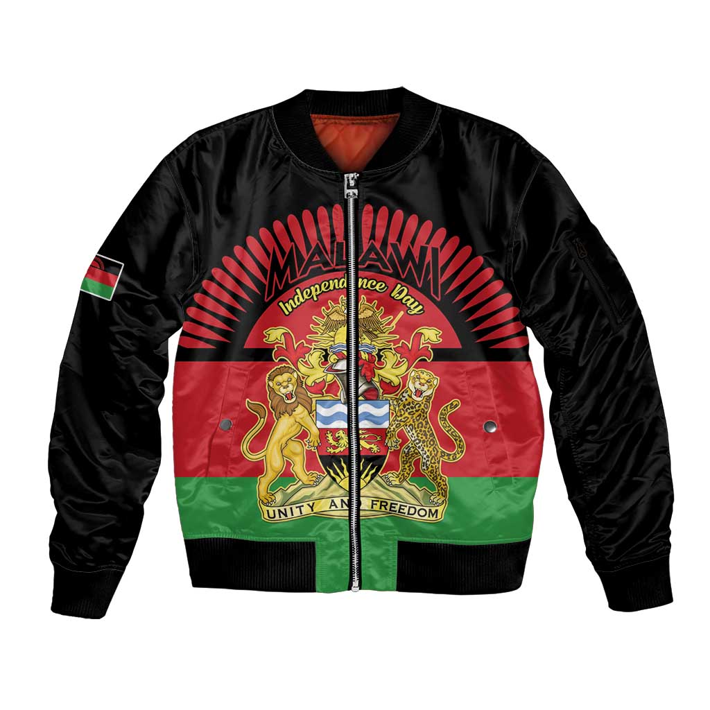 Personalized Malawi Independence Day Sleeve Zip Bomber Jacket Coat Of Arms Flag Style