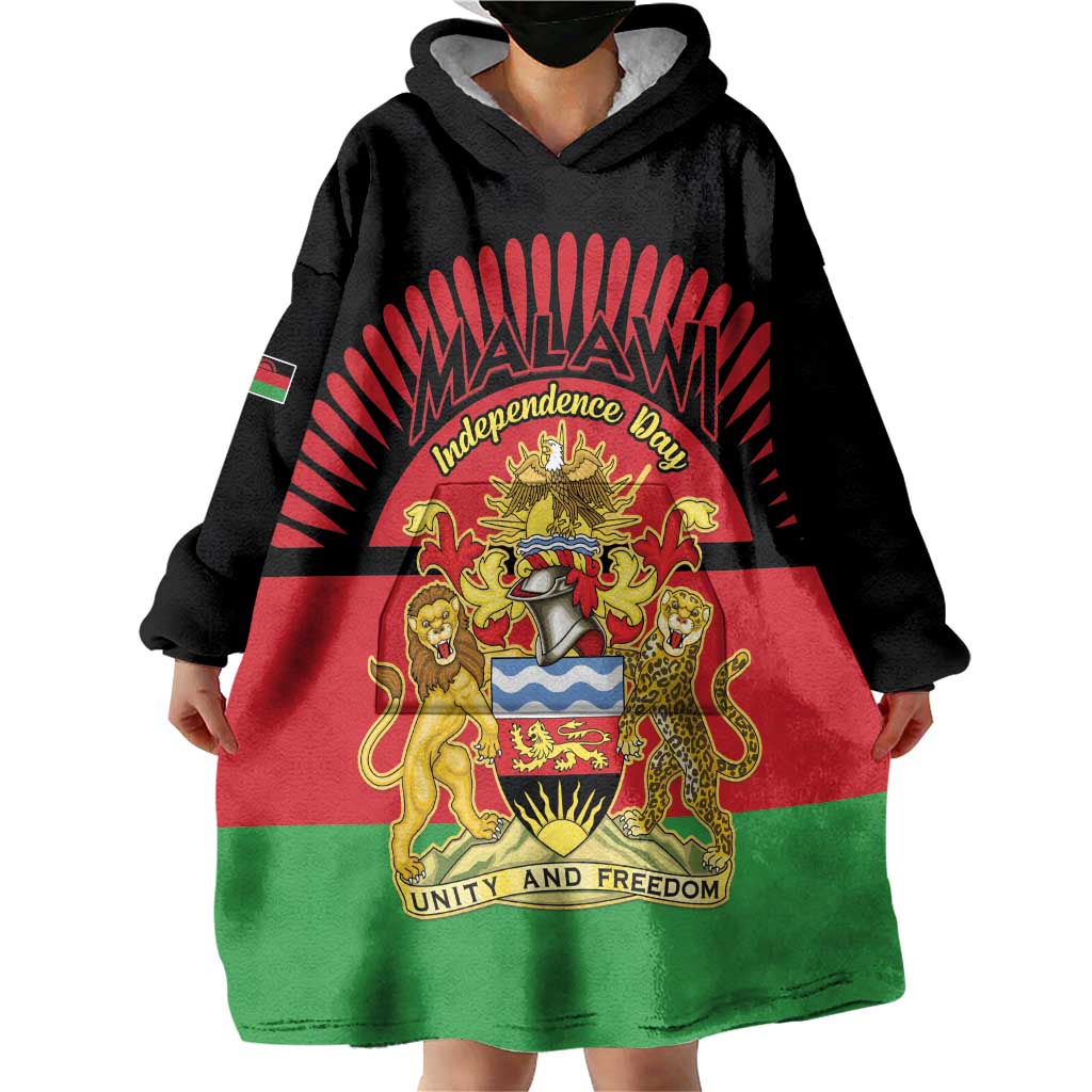 Personalized Malawi Independence Day Wearable Blanket Hoodie Coat Of Arms Flag Style