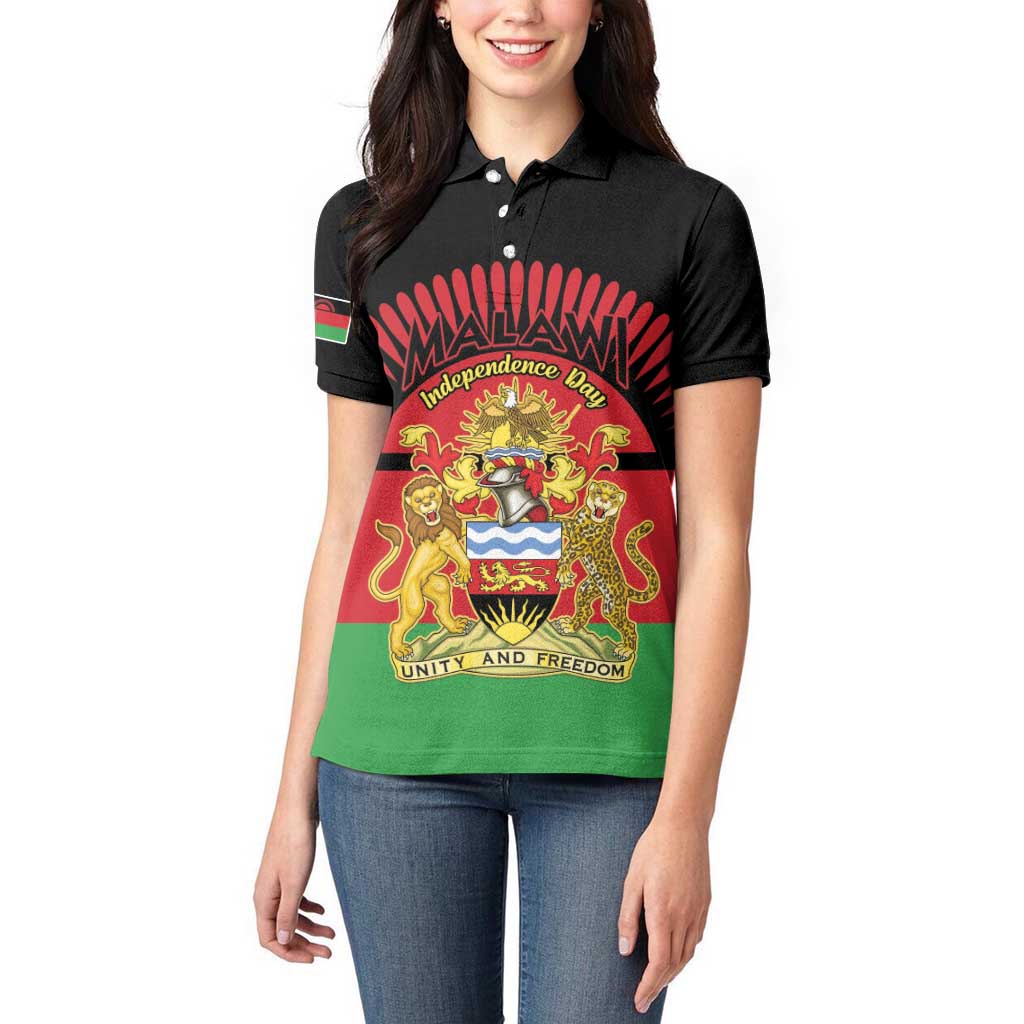 Personalized Malawi Independence Day Women Polo Shirt Coat Of Arms Flag Style