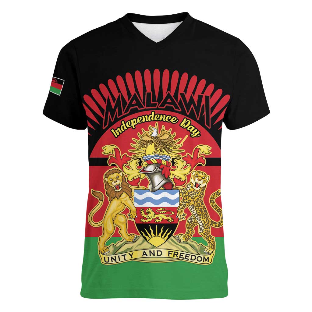 Personalized Malawi Independence Day Women V-Neck T-Shirt Coat Of Arms Flag Style
