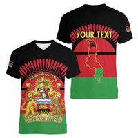Personalized Malawi Independence Day Women V-Neck T-Shirt Coat Of Arms Flag Style