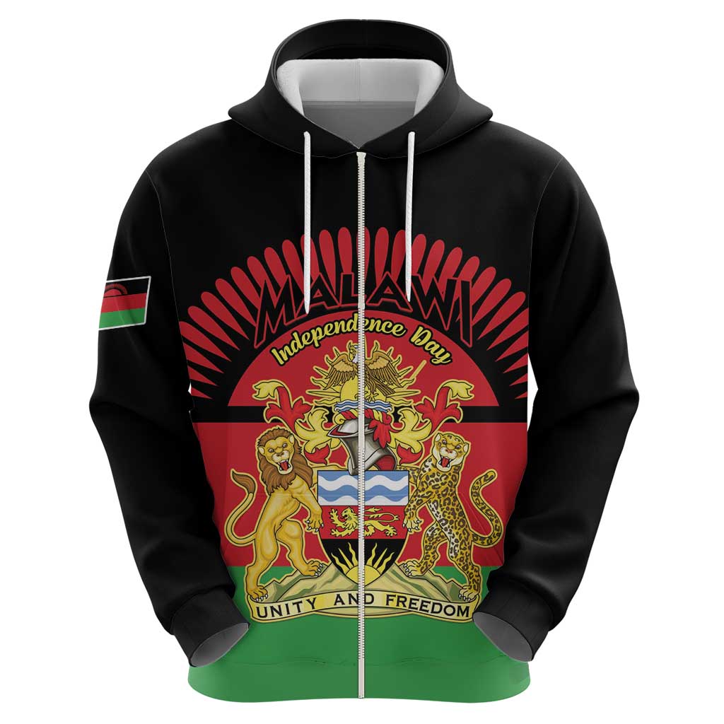 Personalized Malawi Independence Day Zip Hoodie Coat Of Arms Flag Style