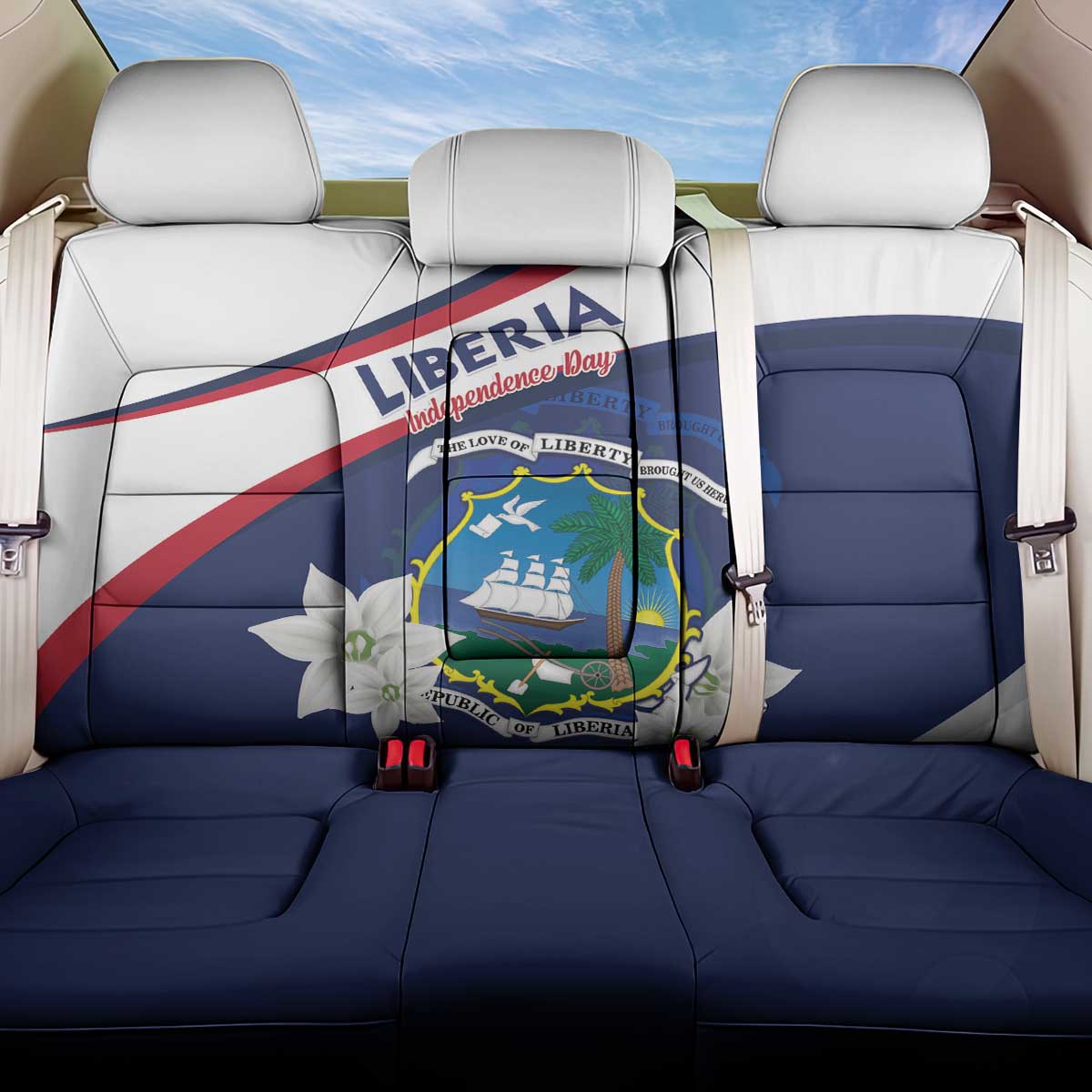 Liberia Independence Day Back Car Seat Cover Coat Of Arms Pepper Flowers