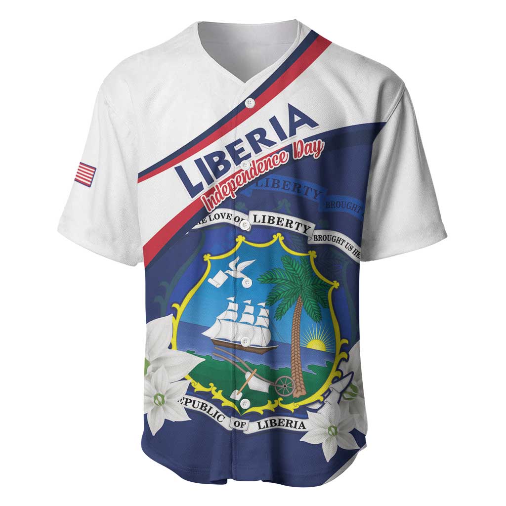 Personalized Liberia Independence Day Baseball Jersey Coat Of Arms Pepper Flowers
