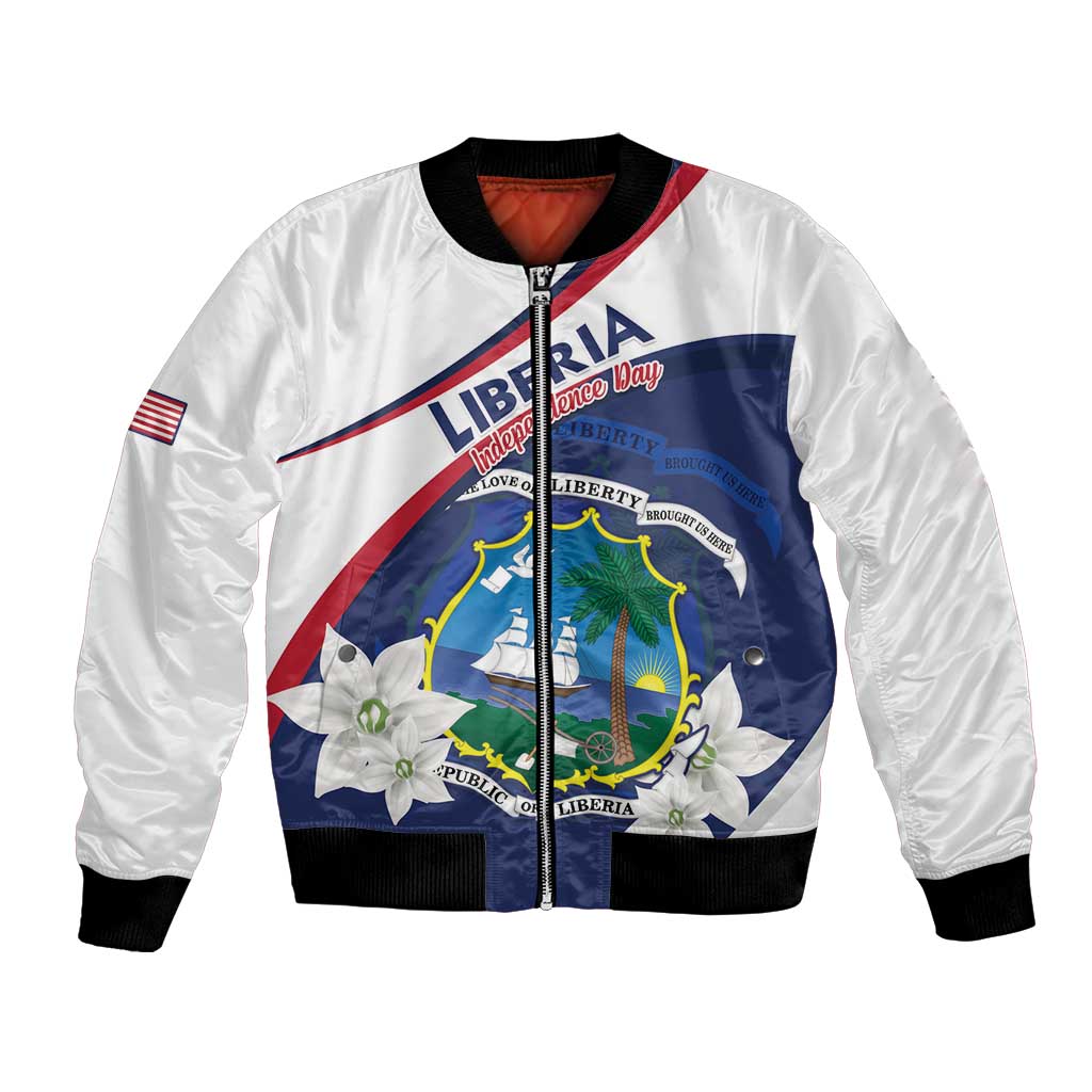Personalized Liberia Independence Day Bomber Jacket Coat Of Arms Pepper Flowers