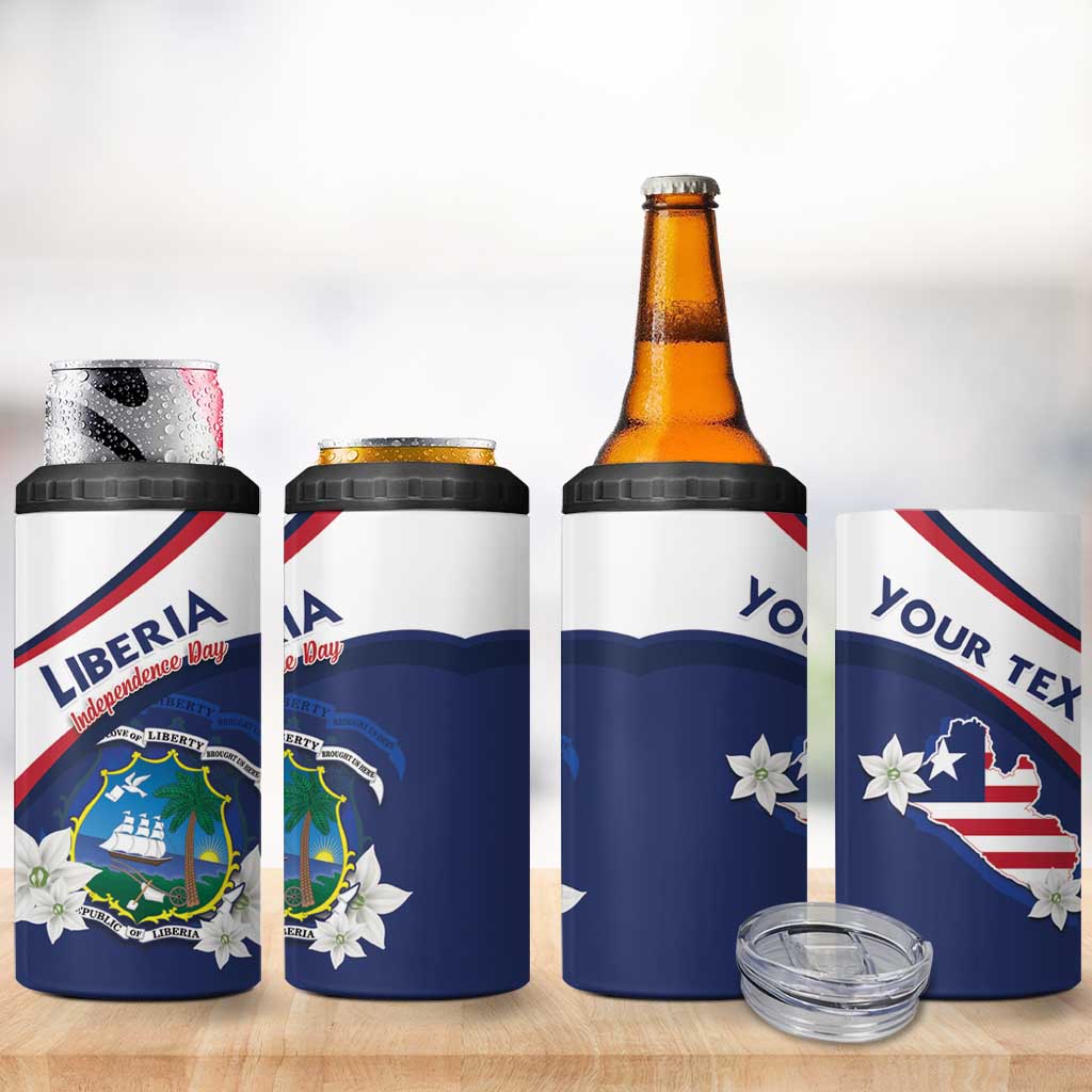 Personalized Liberia Independence Day 4 in 1 Can Cooler Tumbler Coat Of Arms Pepper Flowers