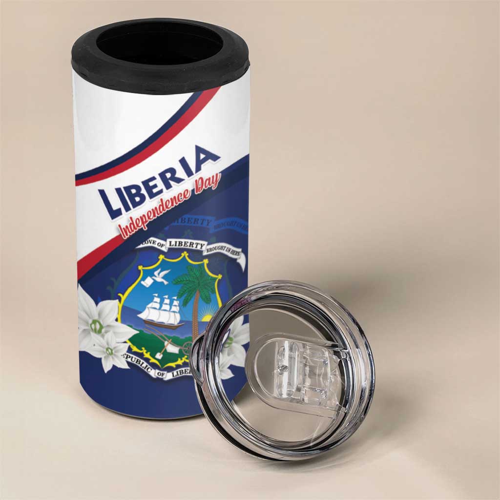 Personalized Liberia Independence Day 4 in 1 Can Cooler Tumbler Coat Of Arms Pepper Flowers