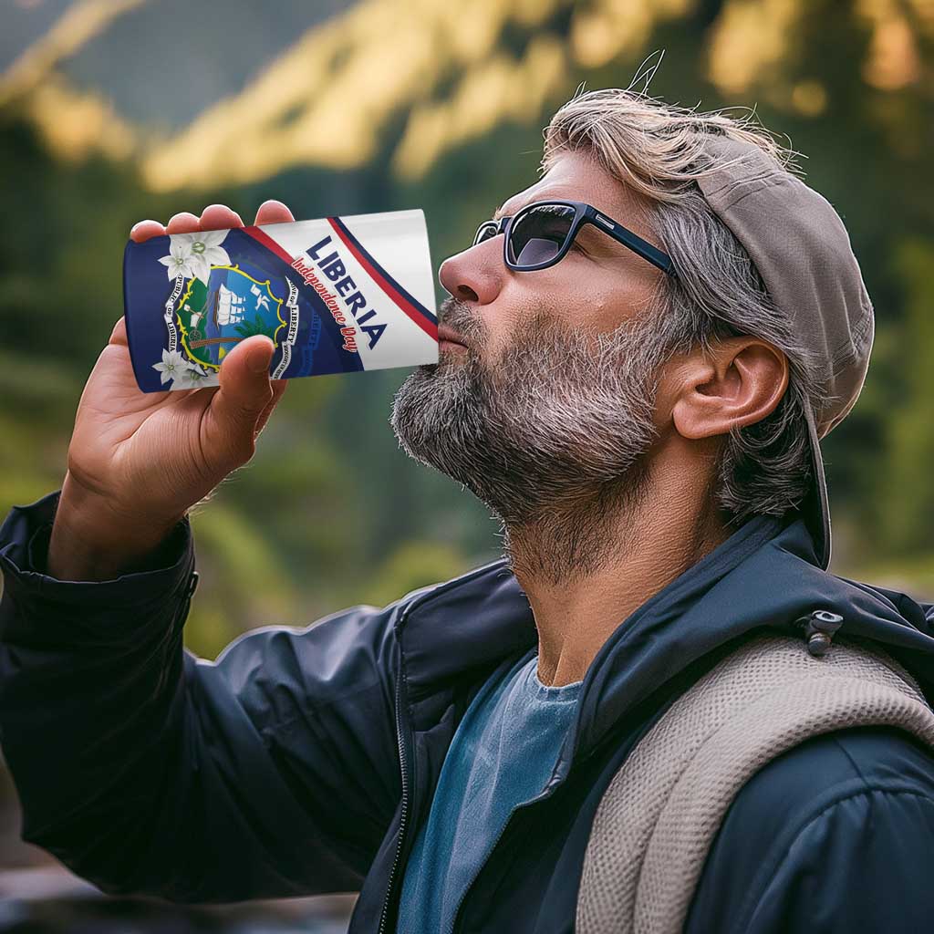 Personalized Liberia Independence Day 4 in 1 Can Cooler Tumbler Coat Of Arms Pepper Flowers