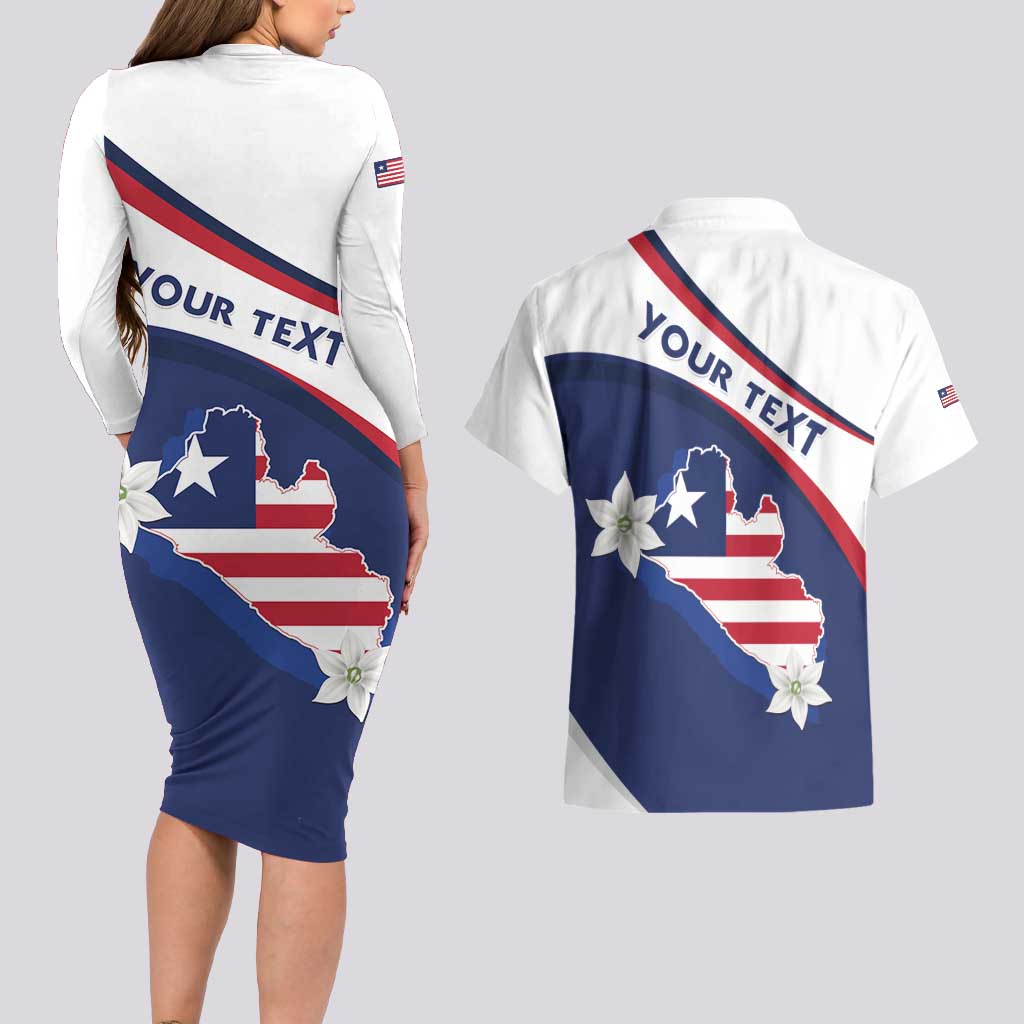 Personalized Liberia Independence Day Couples Matching Long Sleeve Bodycon Dress and Hawaiian Shirt Coat Of Arms Pepper Flowers