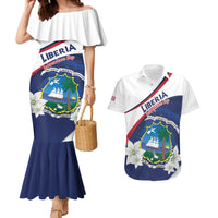 Personalized Liberia Independence Day Couples Matching Mermaid Dress and Hawaiian Shirt Coat Of Arms Pepper Flowers