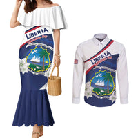 Personalized Liberia Independence Day Couples Matching Mermaid Dress and Long Sleeve Button Shirt Coat Of Arms Pepper Flowers