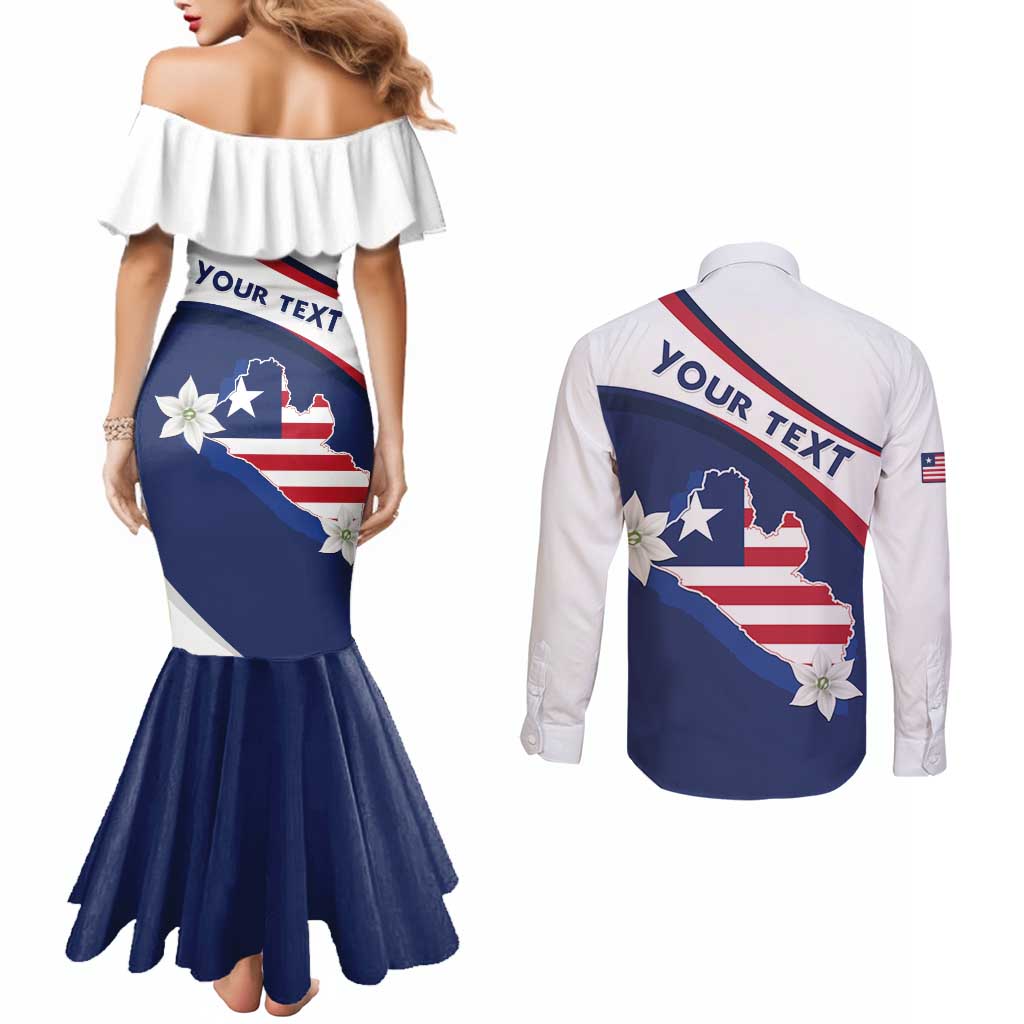 Personalized Liberia Independence Day Couples Matching Mermaid Dress and Long Sleeve Button Shirt Coat Of Arms Pepper Flowers