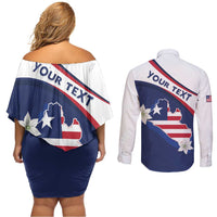 Personalized Liberia Independence Day Couples Matching Off Shoulder Short Dress and Long Sleeve Button Shirt Coat Of Arms Pepper Flowers