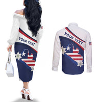 Personalized Liberia Independence Day Couples Matching Off The Shoulder Long Sleeve Dress and Long Sleeve Button Shirt Coat Of Arms Pepper Flowers