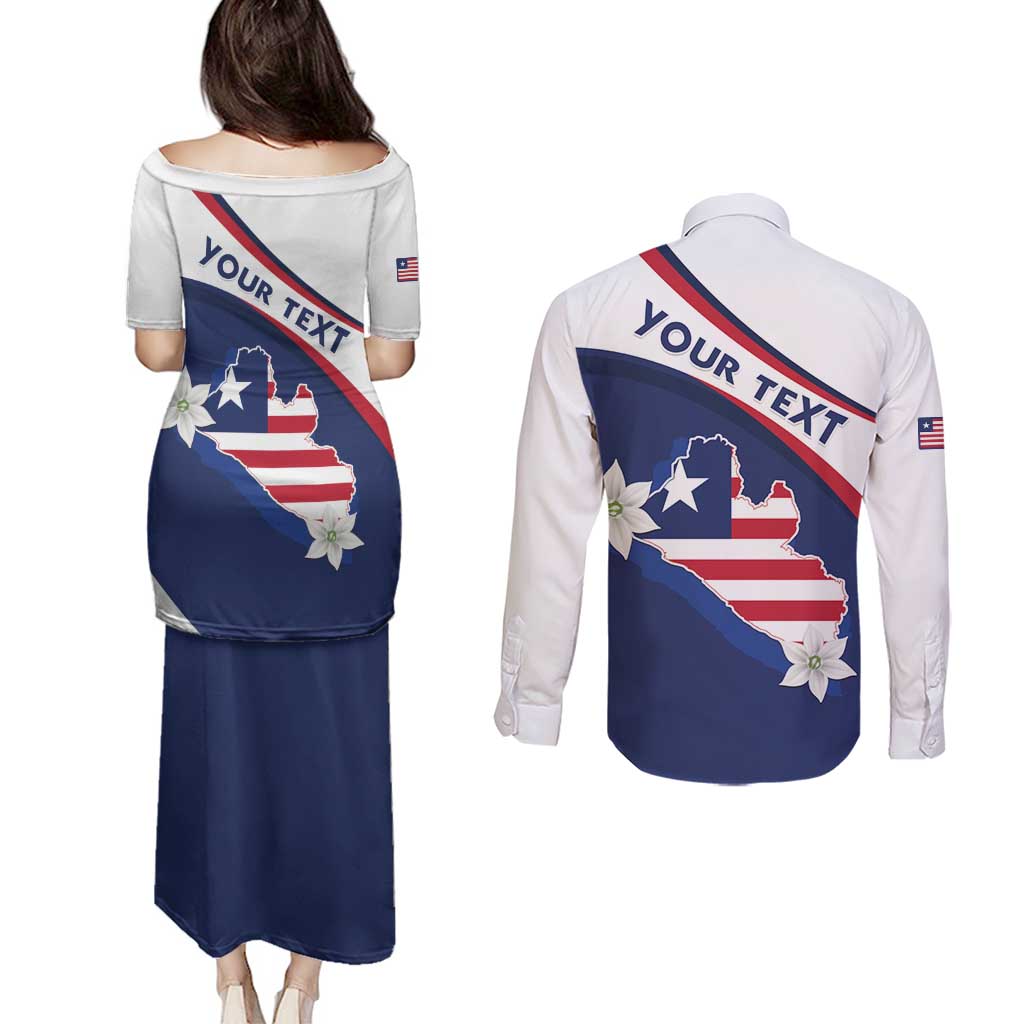 Personalized Liberia Independence Day Couples Matching Puletasi and Long Sleeve Button Shirt Coat Of Arms Pepper Flowers