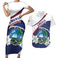 Personalized Liberia Independence Day Couples Matching Short Sleeve Bodycon Dress and Hawaiian Shirt Coat Of Arms Pepper Flowers