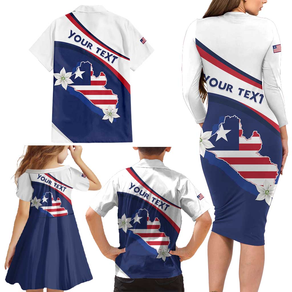 Personalized Liberia Independence Day Family Matching Long Sleeve Bodycon Dress and Hawaiian Shirt Coat Of Arms Pepper Flowers