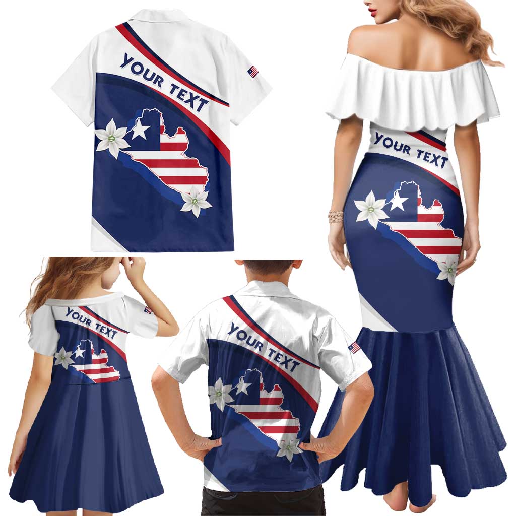 Personalized Liberia Independence Day Family Matching Mermaid Dress and Hawaiian Shirt Coat Of Arms Pepper Flowers