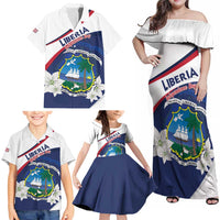 Personalized Liberia Independence Day Family Matching Off Shoulder Maxi Dress and Hawaiian Shirt Coat Of Arms Pepper Flowers