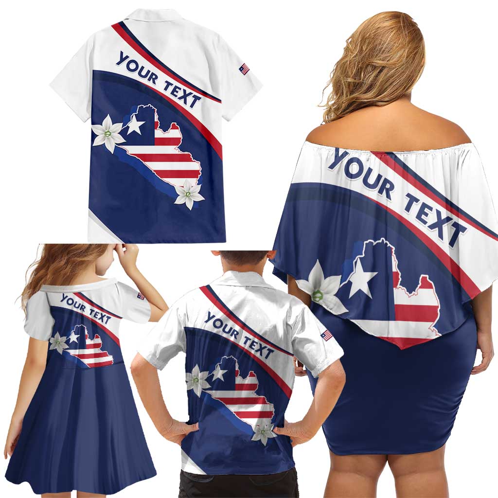 Personalized Liberia Independence Day Family Matching Off Shoulder Short Dress and Hawaiian Shirt Coat Of Arms Pepper Flowers