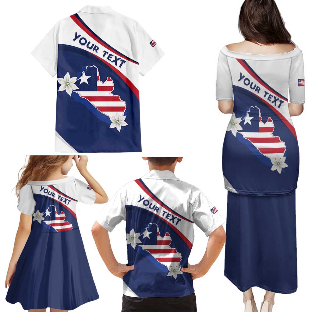 Personalized Liberia Independence Day Family Matching Puletasi and Hawaiian Shirt Coat Of Arms Pepper Flowers