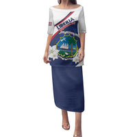 Personalized Liberia Independence Day Family Matching Puletasi and Hawaiian Shirt Coat Of Arms Pepper Flowers