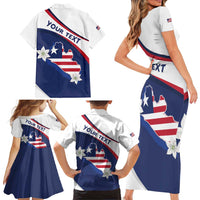 Personalized Liberia Independence Day Family Matching Short Sleeve Bodycon Dress and Hawaiian Shirt Coat Of Arms Pepper Flowers
