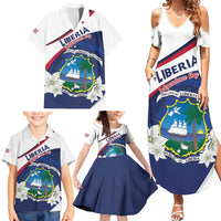 Personalized Liberia Independence Day Family Matching Summer Maxi Dress and Hawaiian Shirt Coat Of Arms Pepper Flowers