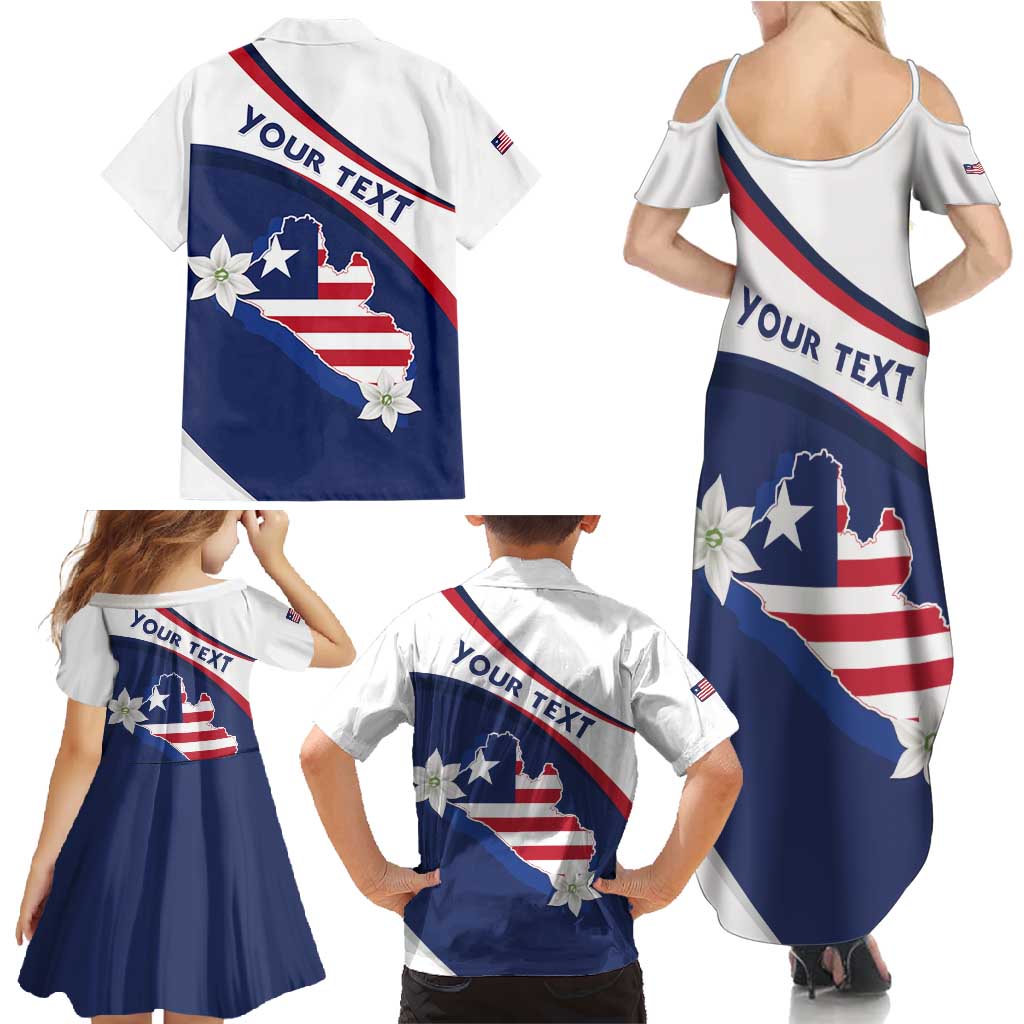 Personalized Liberia Independence Day Family Matching Summer Maxi Dress and Hawaiian Shirt Coat Of Arms Pepper Flowers
