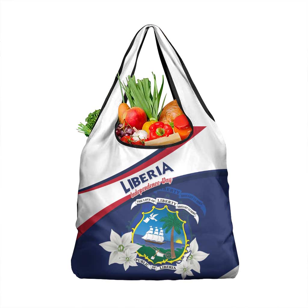 Liberia Independence Day Grocery Bag Coat Of Arms Pepper Flowers