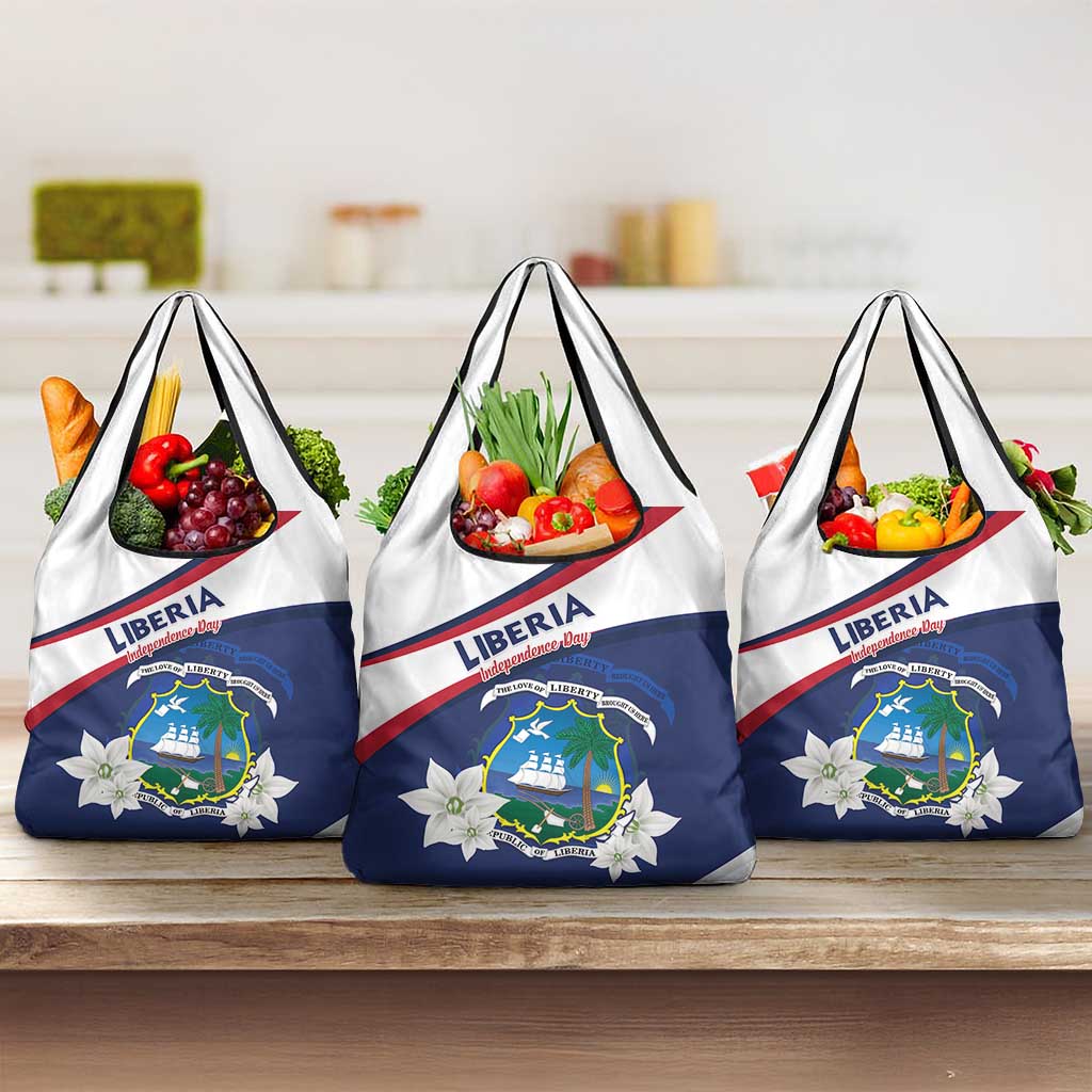Liberia Independence Day Grocery Bag Coat Of Arms Pepper Flowers