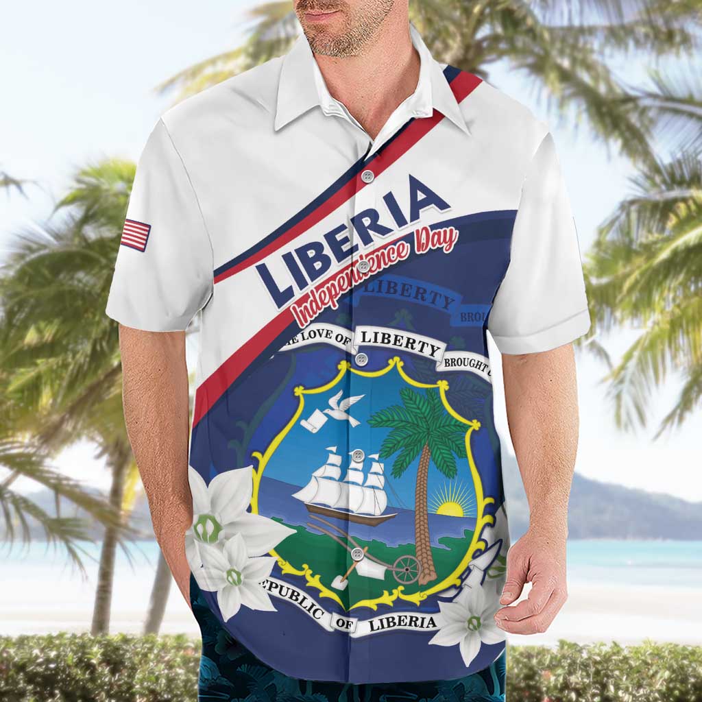 Personalized Liberia Independence Day Hawaiian Shirt Coat Of Arms Pepper Flowers
