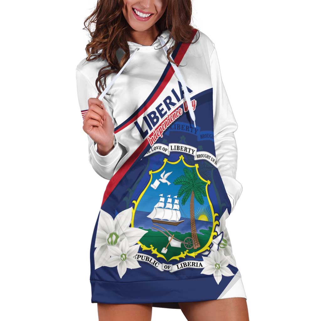 Personalized Liberia Independence Day Hoodie Dress Coat Of Arms Pepper Flowers
