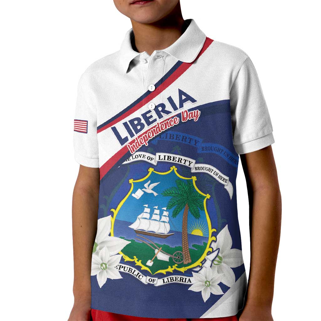 Personalized Liberia Independence Day Kid Polo Shirt Coat Of Arms Pepper Flowers