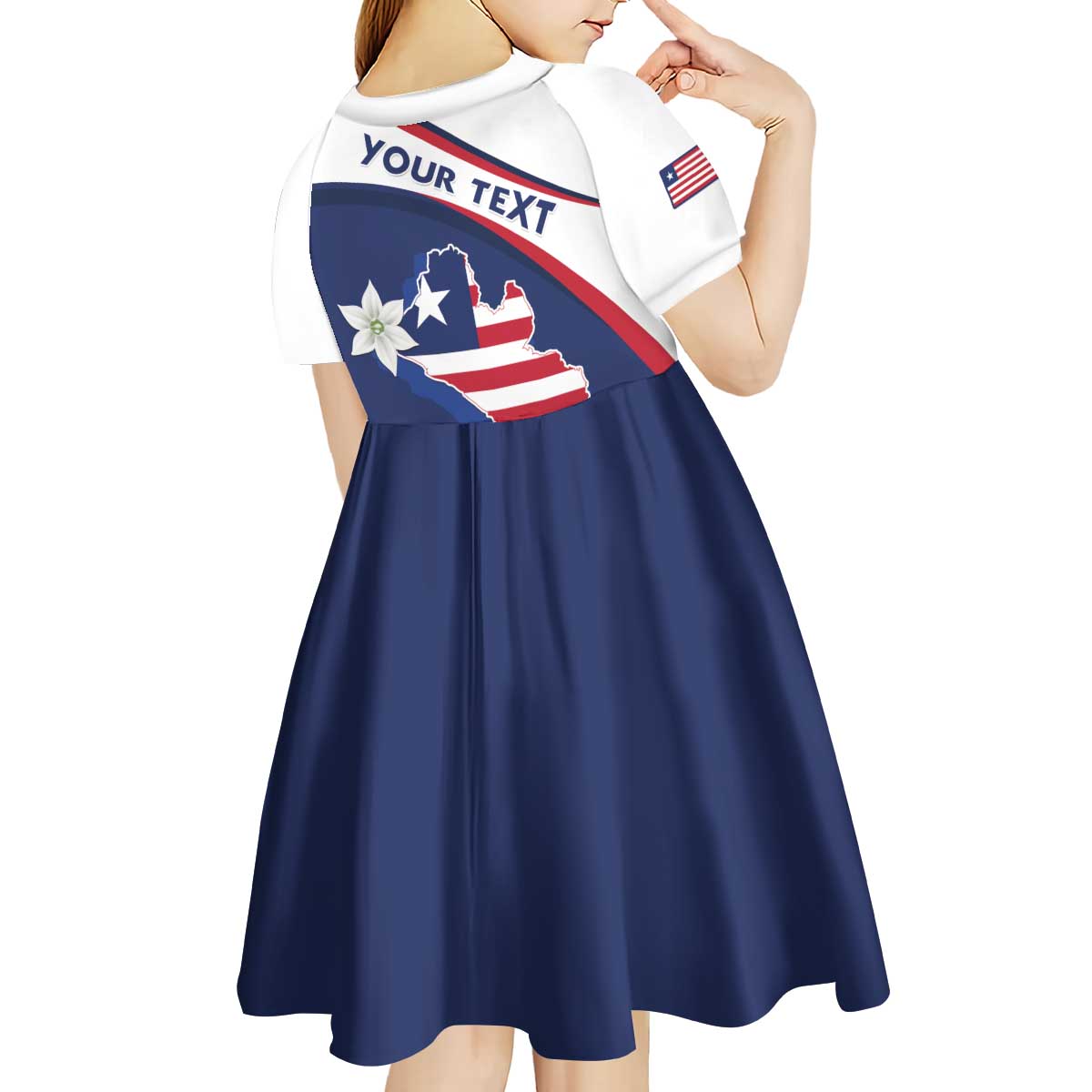 Personalized Liberia Independence Day Kid Short Sleeve Dress Coat Of Arms Pepper Flowers