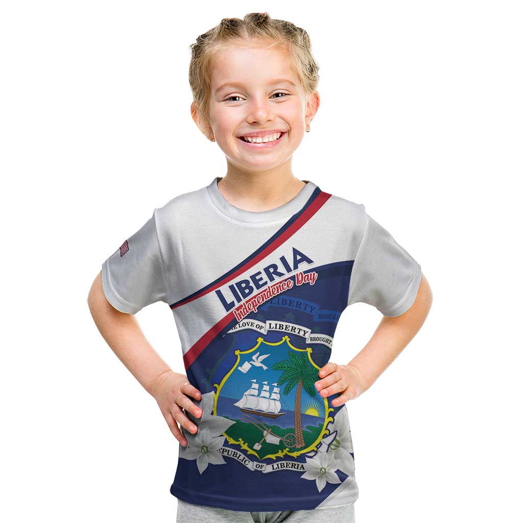 Personalized Liberia Independence Day Kid T Shirt Coat Of Arms Pepper Flowers