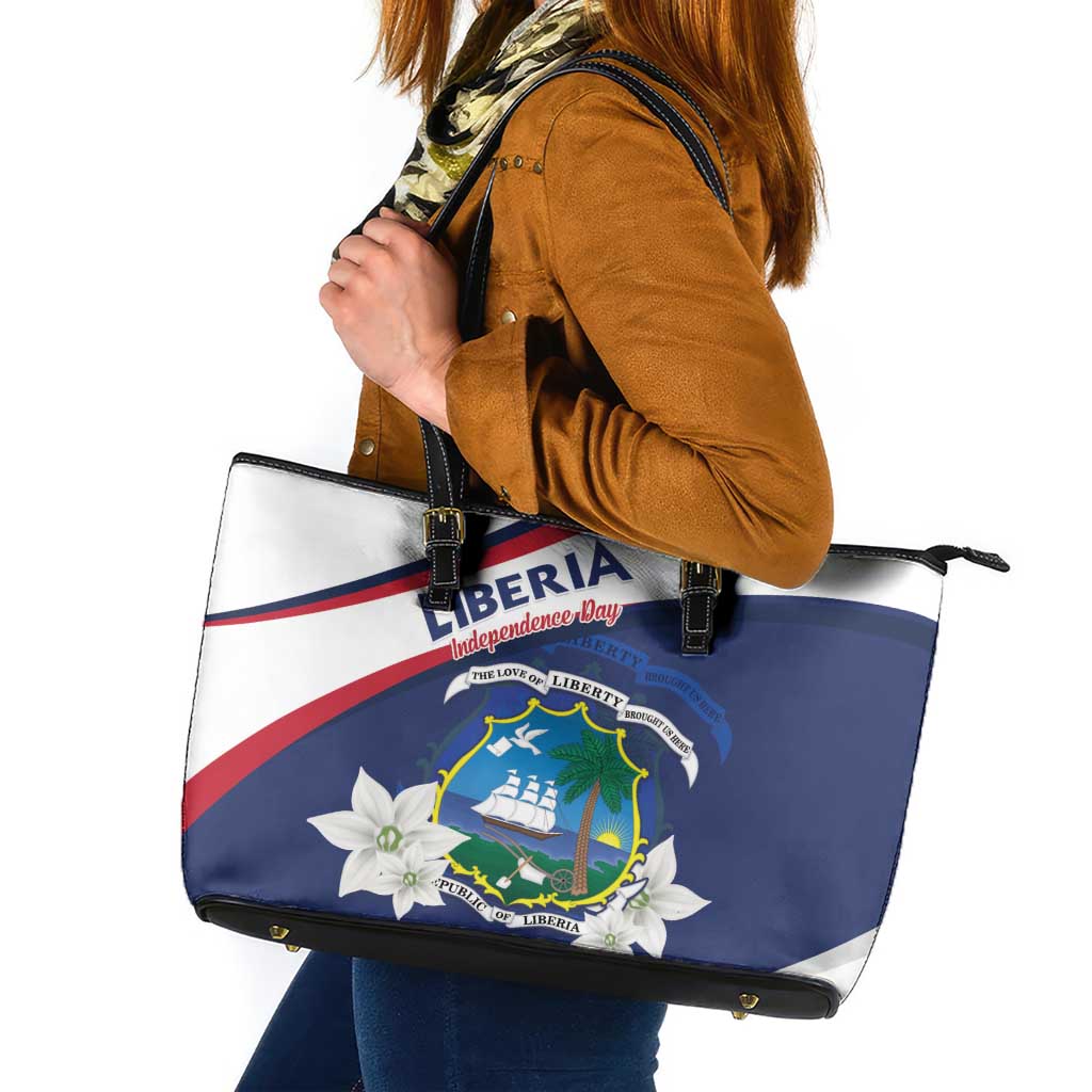 Liberia Independence Day Leather Tote Bag Coat Of Arms Pepper Flowers
