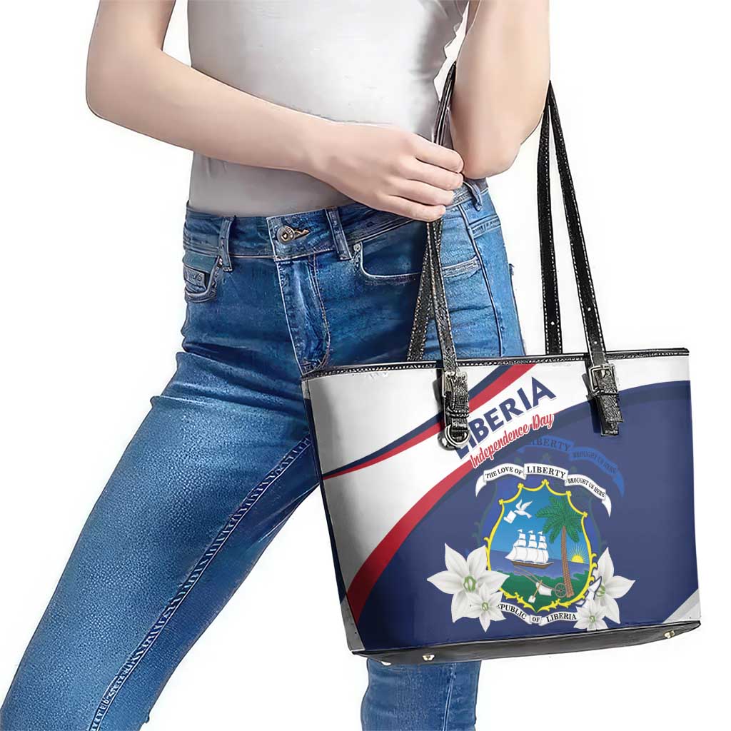 Liberia Independence Day Leather Tote Bag Coat Of Arms Pepper Flowers